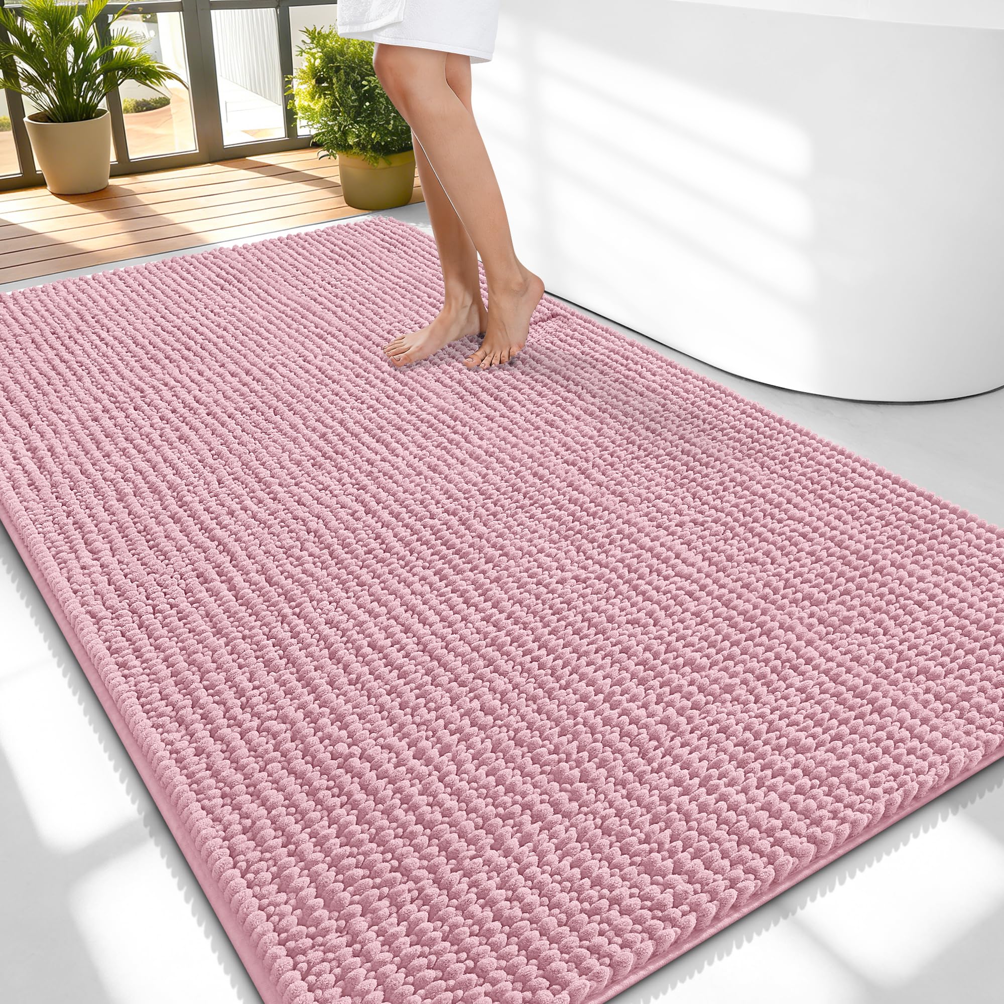 OLANLY Thick Chenille Large Bathroom Rugs Mats 59x35, Dusty Rose