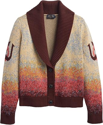 Pendleton Womens Western Scenic Cardigan - 100% Cotton Knit Sweater Jacket, Ribbed Collar, Washable