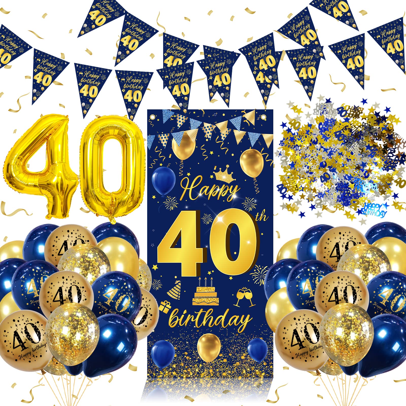 Geburtstag Deko, Geburtstag Männer Frauen Dekorationen Banner, Konfetti Geburtstag Deko, Geburtstag Deko Schwarz Gold,Geburtstagsdeko Luftballon