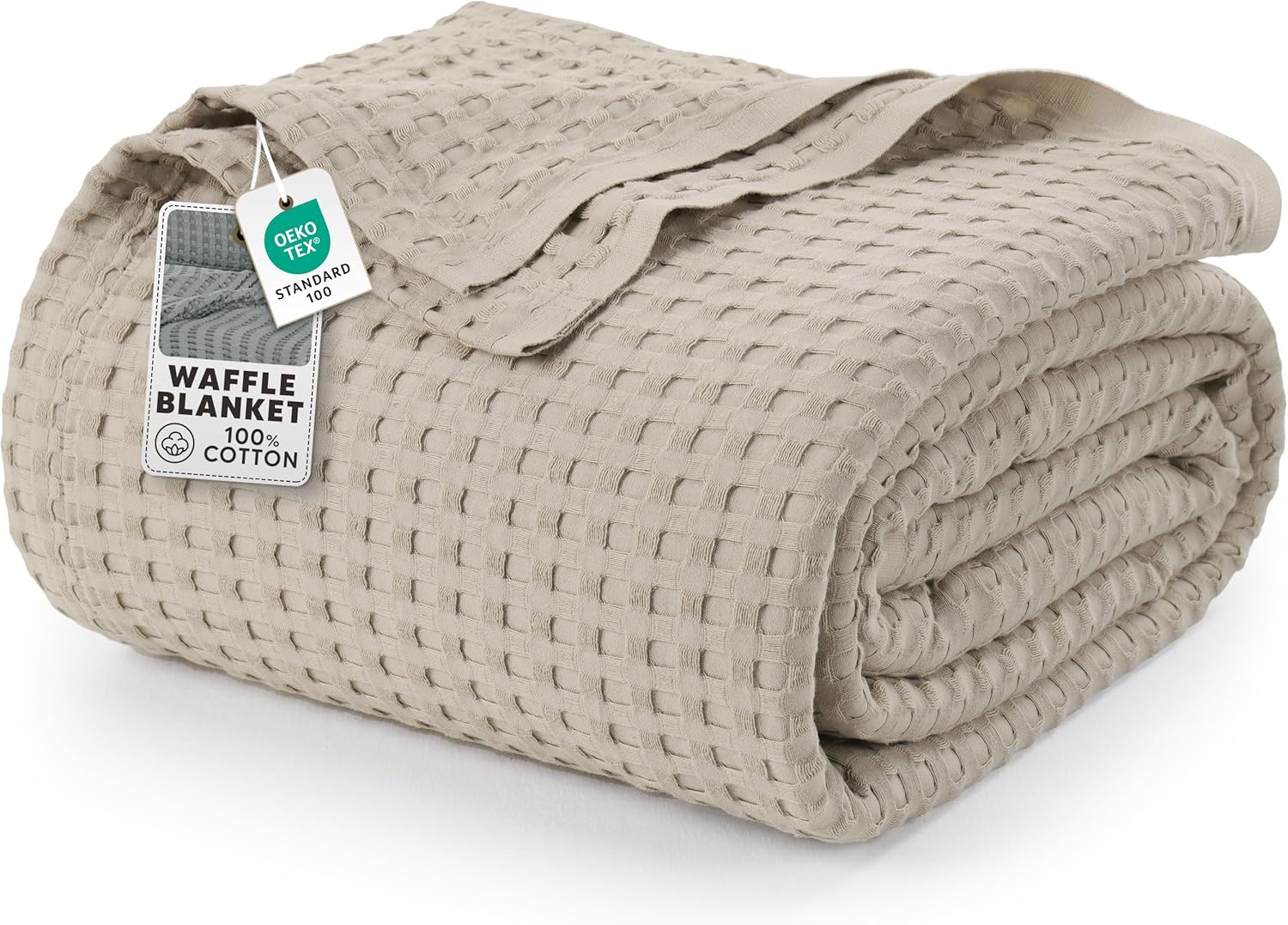 Utopia Bedding Khaki 100% Cotton Waffle Blanket 300 GSM [King - 90x108 Inch] Soft Lightweight Breathable Bed Blanket for All Season