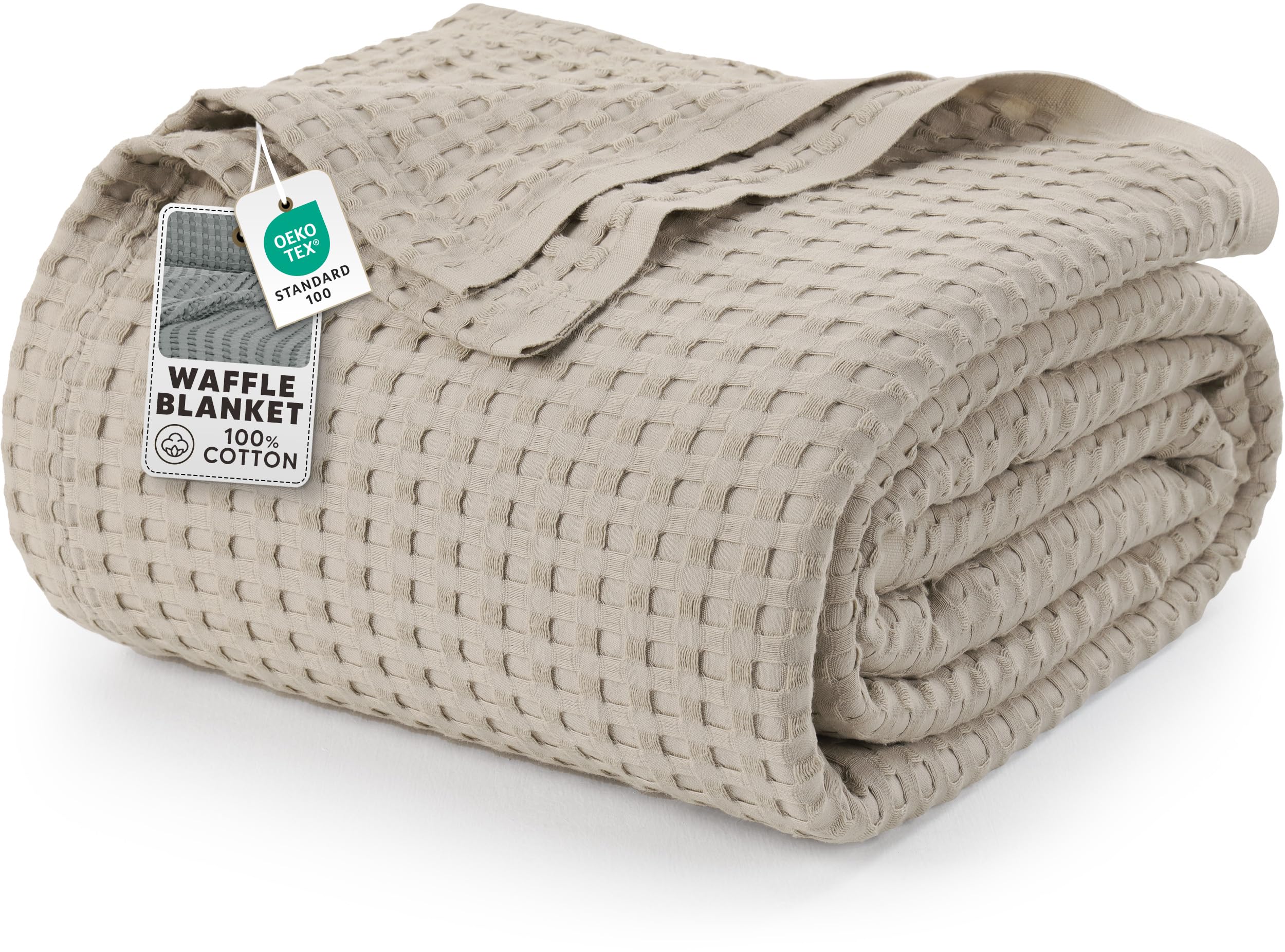 Khaki 100% Cotton Waffle Blanket 300 GSM [King - 90x108 Inch] Soft Lightweight Breathable Bed Blanket for All Season
