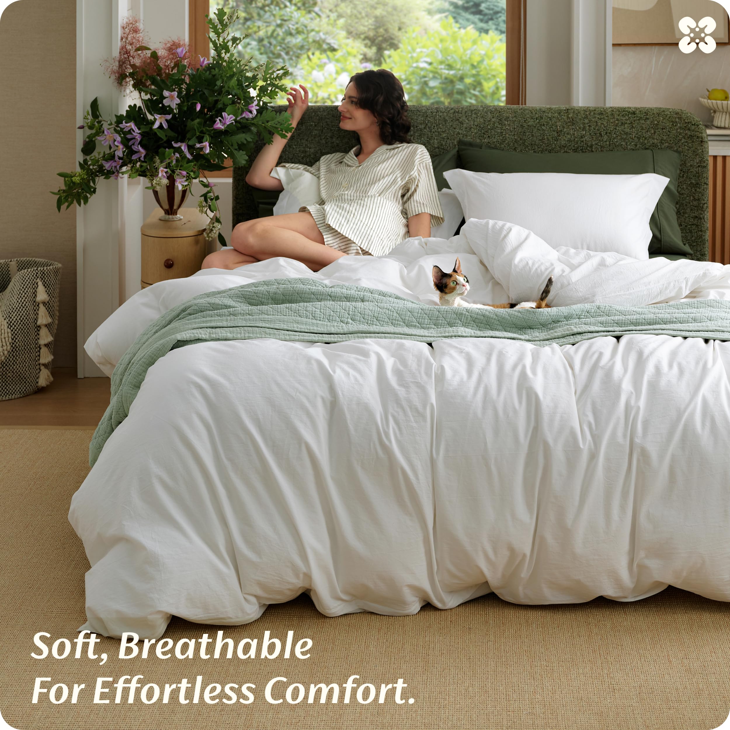 The Best Linen Duvet Covers in 2026 4 Bedsure 100% Washed Cotton Duvet Cover Queen Size - Natural White Minimalist Bed — product photo
