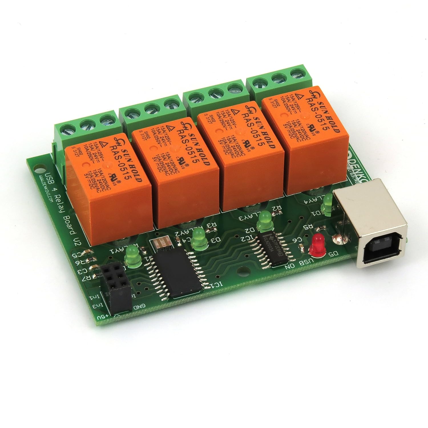 USB 4 Channels (10A) Relay Module, for Home Automation - v2