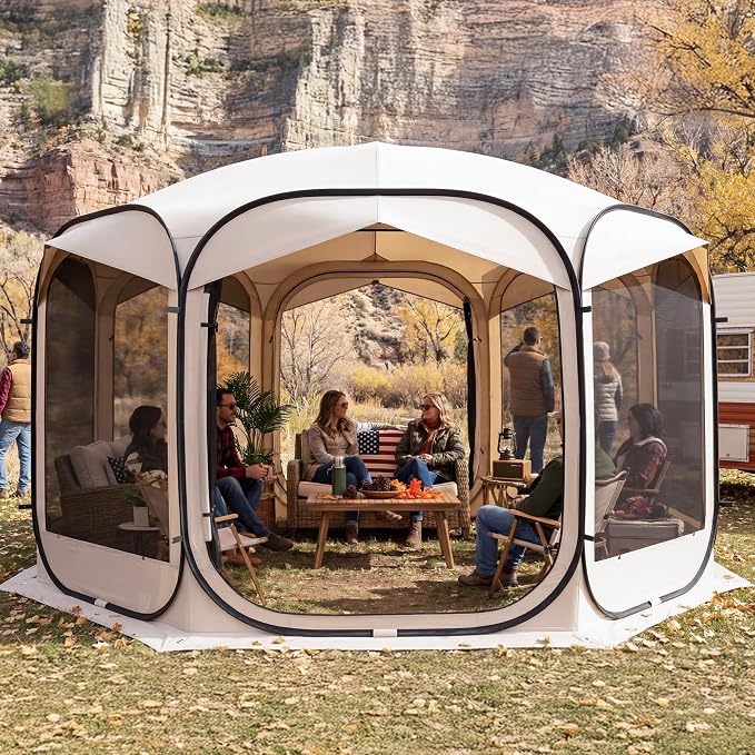 Upgraded Pop Up Screen House Tent with Waterproof Removable Privacy Cloths