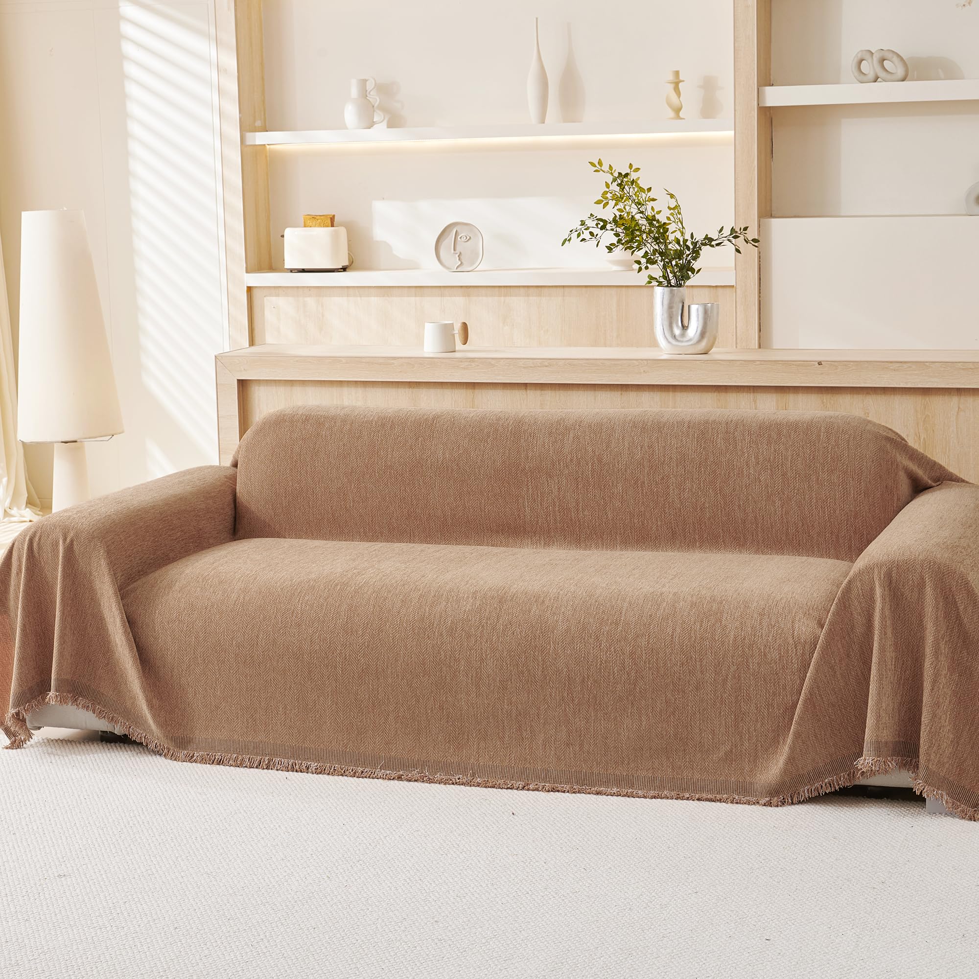 VANJOROY 100% Chenille Sofa Large Throw Blanket For 2 3 Seater -Extra Large Throws for Settees, Natural Luxury Soft Throw for Chair Couch and Bed, Brown Burnt-180 x 300cm