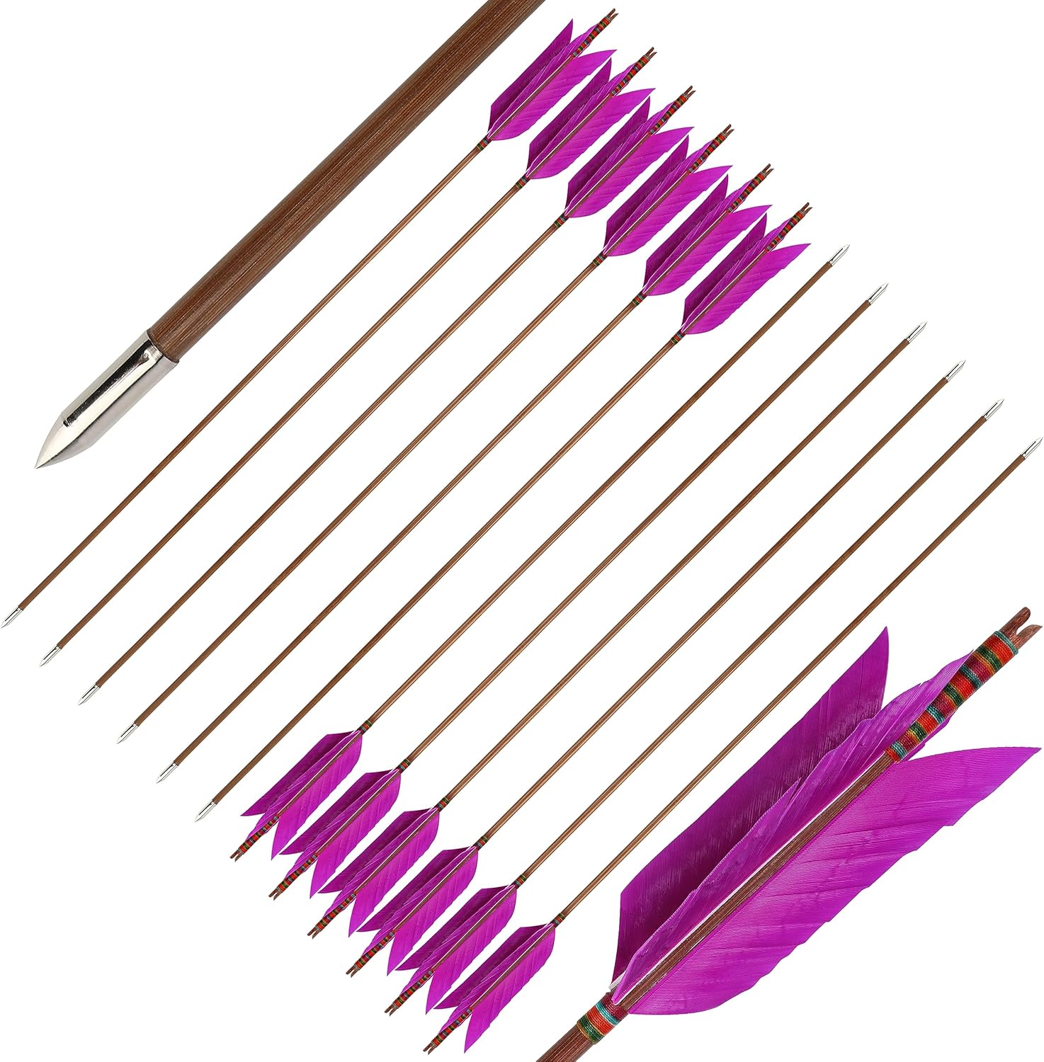 ZSHJGJR Archery Hunting Arrows Target Flu-Flu Arrows Traditional Bamboo Arrows 4 Turkey Feathers Fletching for Recurve Bow Longbow Practice Targeting Hunting 6/12 Pack