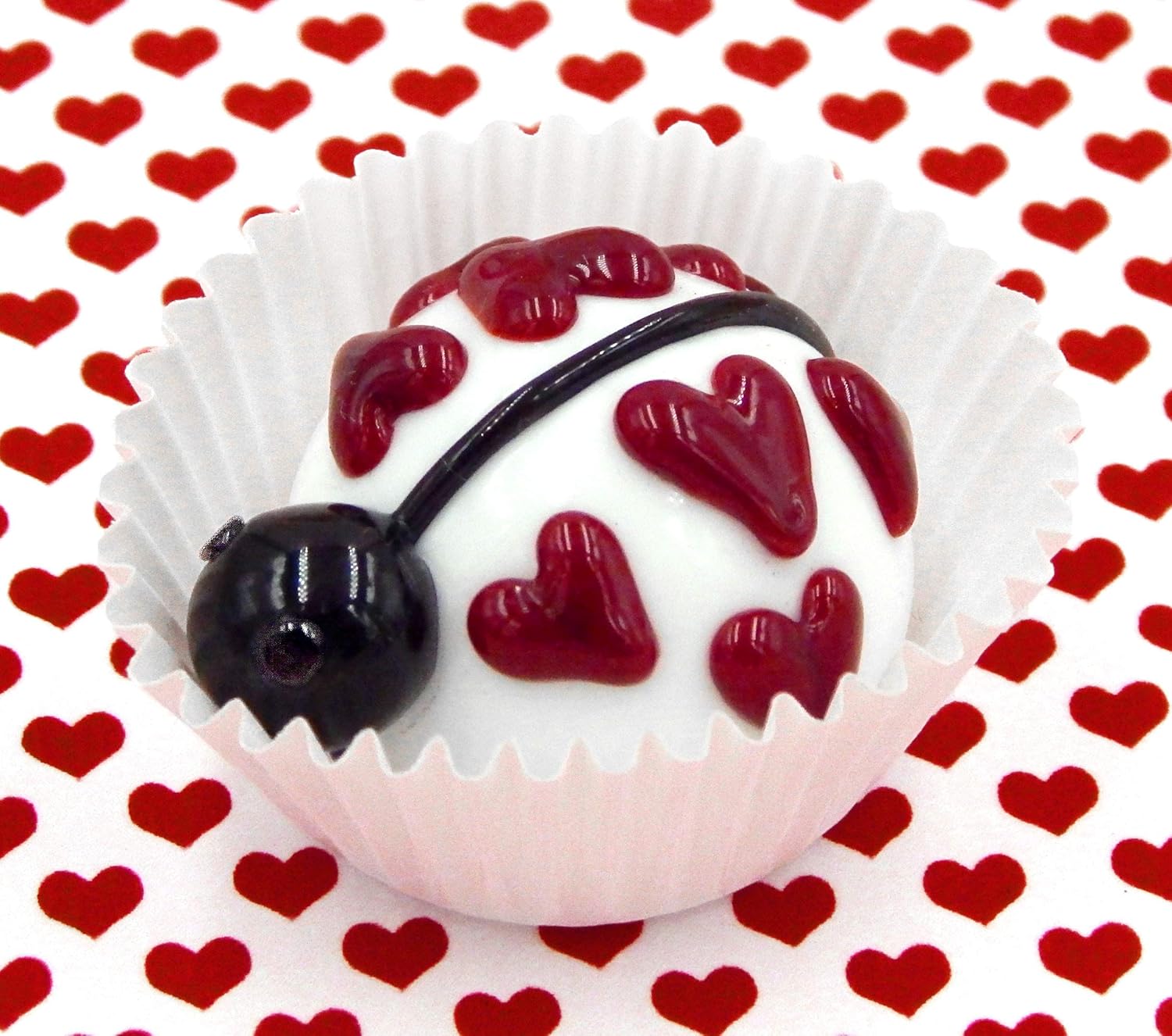 Art Glass Chocolate Lady Bug Love Heart Gift Handmade Home Décor (White Chocolate)