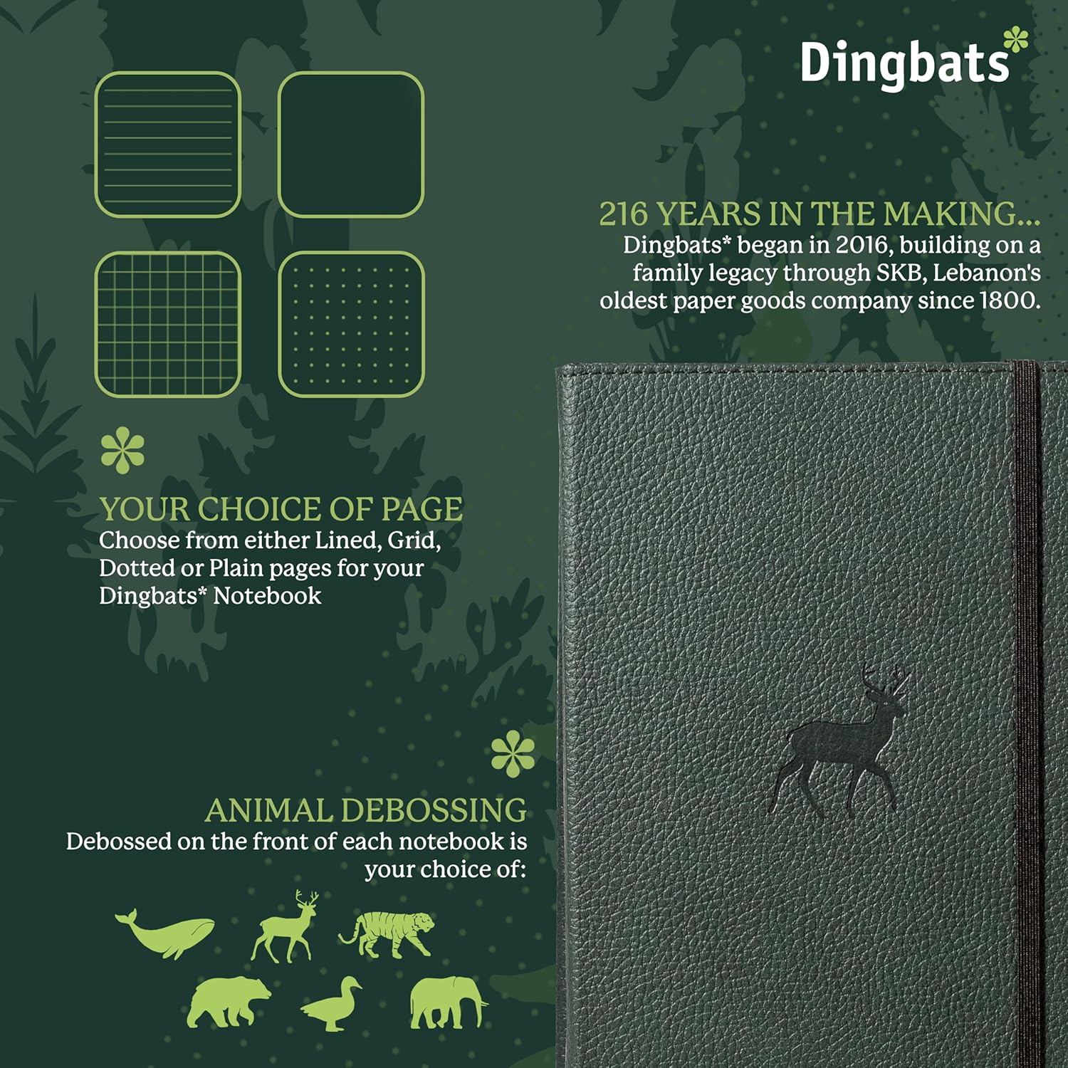 Dingbats* Wildlife Lined Writing Journal Notebook A5 - Vegan Leather Hardcover - Ideal for Work, Travel - Pocket, Elastic Closure, & Bookmark - Image 2