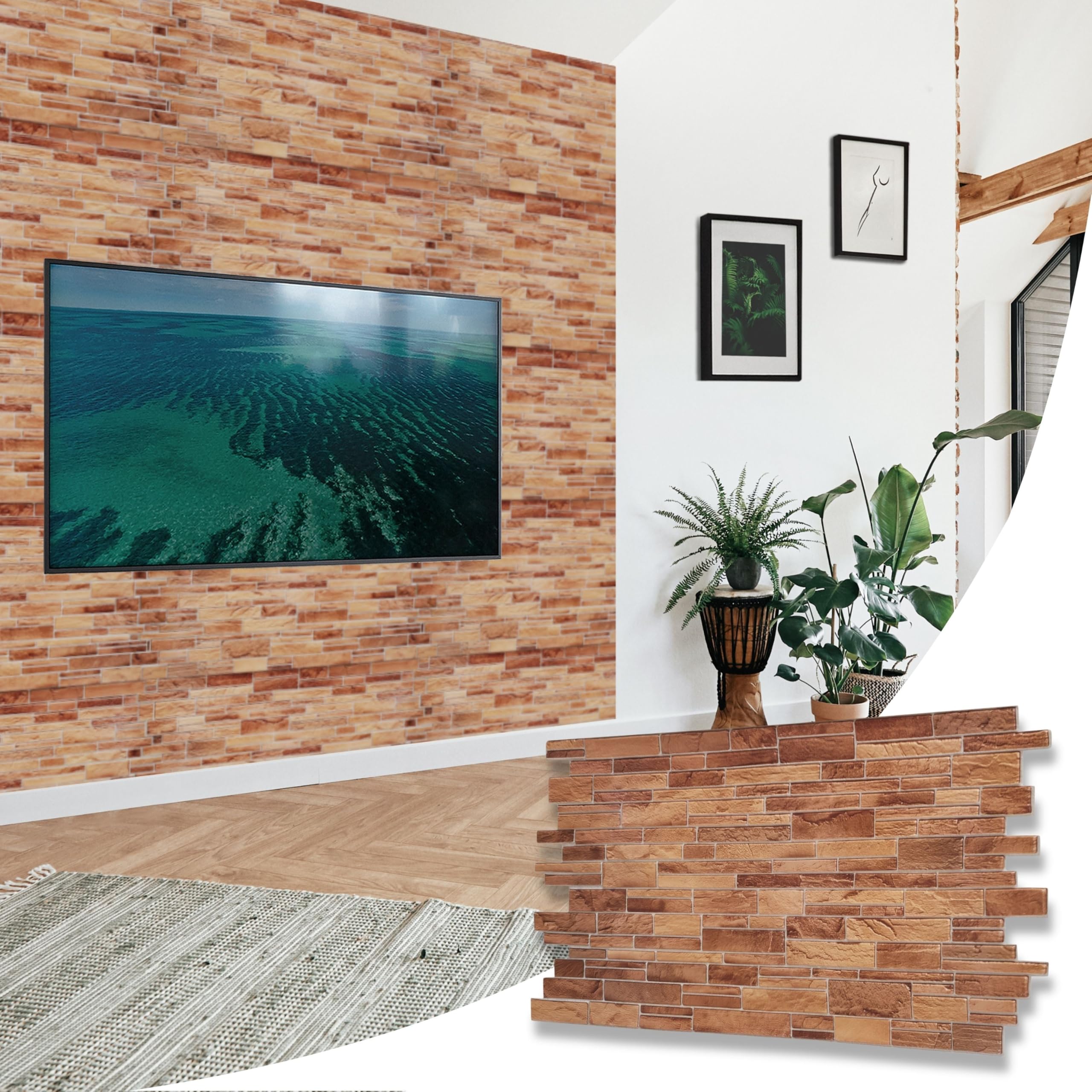 (Natural Brown, Set Of 20) 3D Wall Panels (95.5X48cm) - Stone Slate Effect Wall Panelling 5060947057623