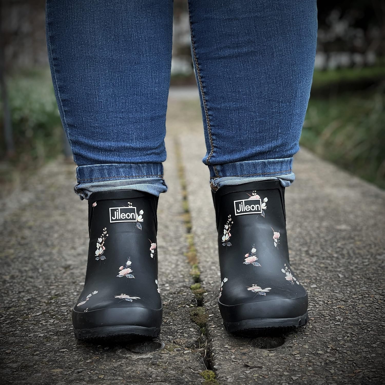 Jileon Womens Ankle Height Waterproof Rubber Rain Boots - Designed For Wide Feet & Wide Calves - Easy to Slip on and Off