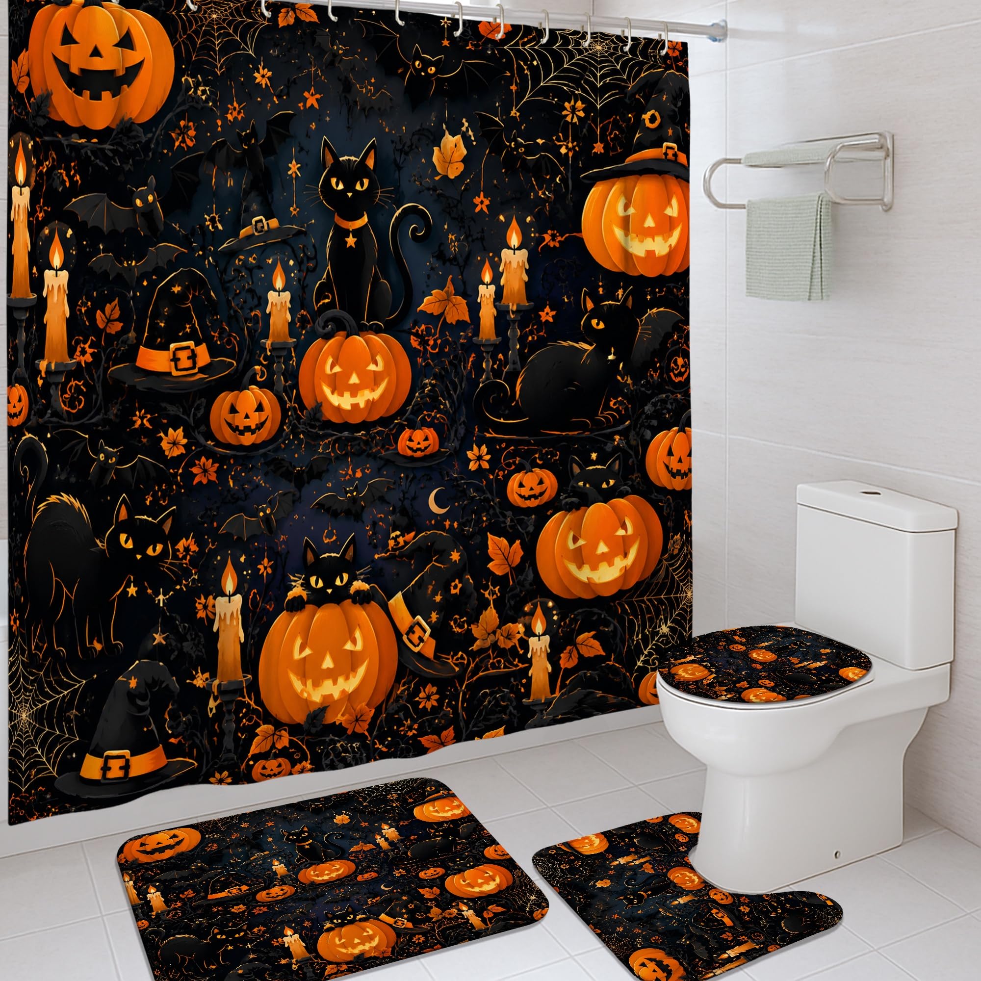 Rideau de douche anti-projections grand format 183x183 cm chat orange