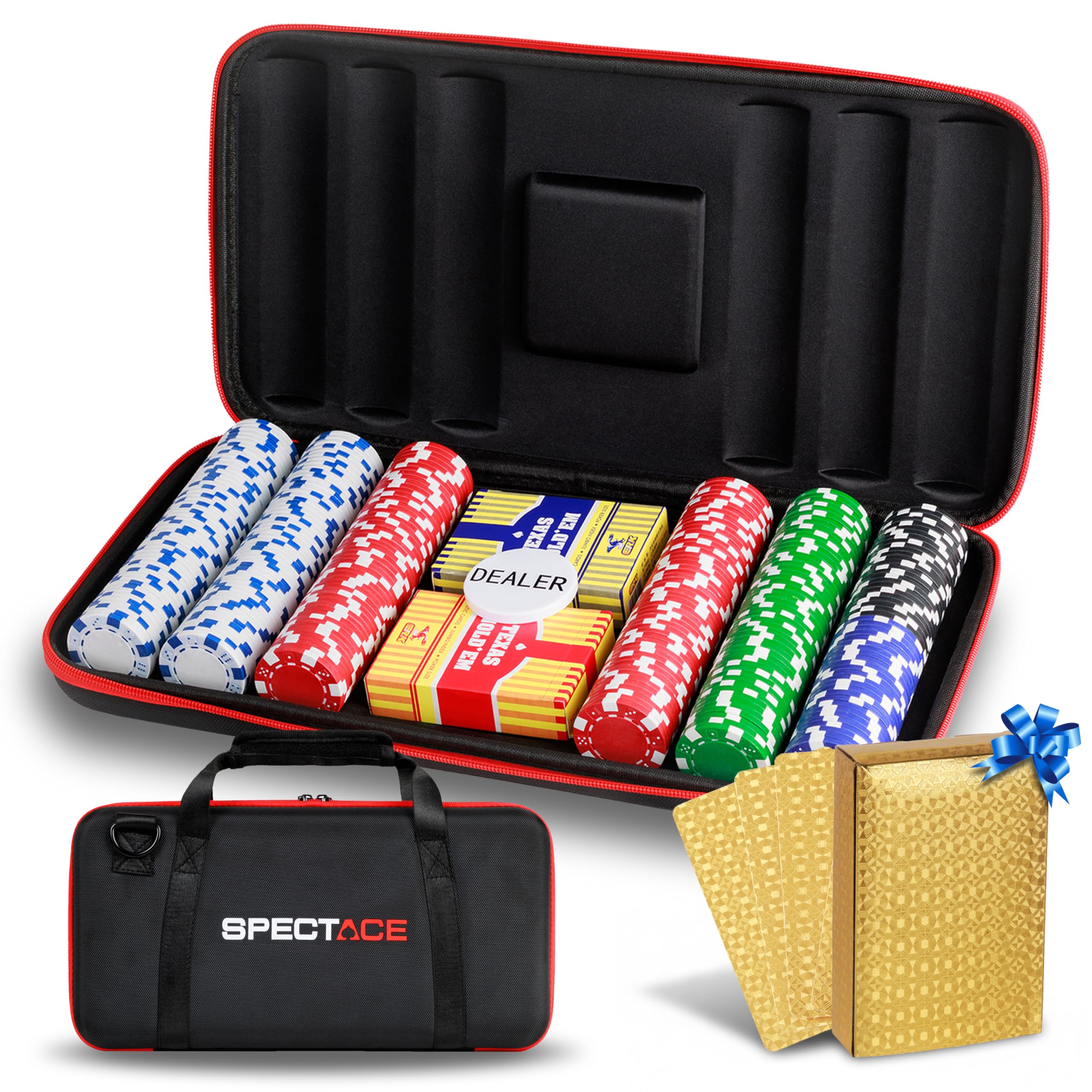 Maletin Poker | Poker Set con 300 Fichas de 11,5 g Estilo Casino - Set de Poker + Baraja Dorada de Regalo