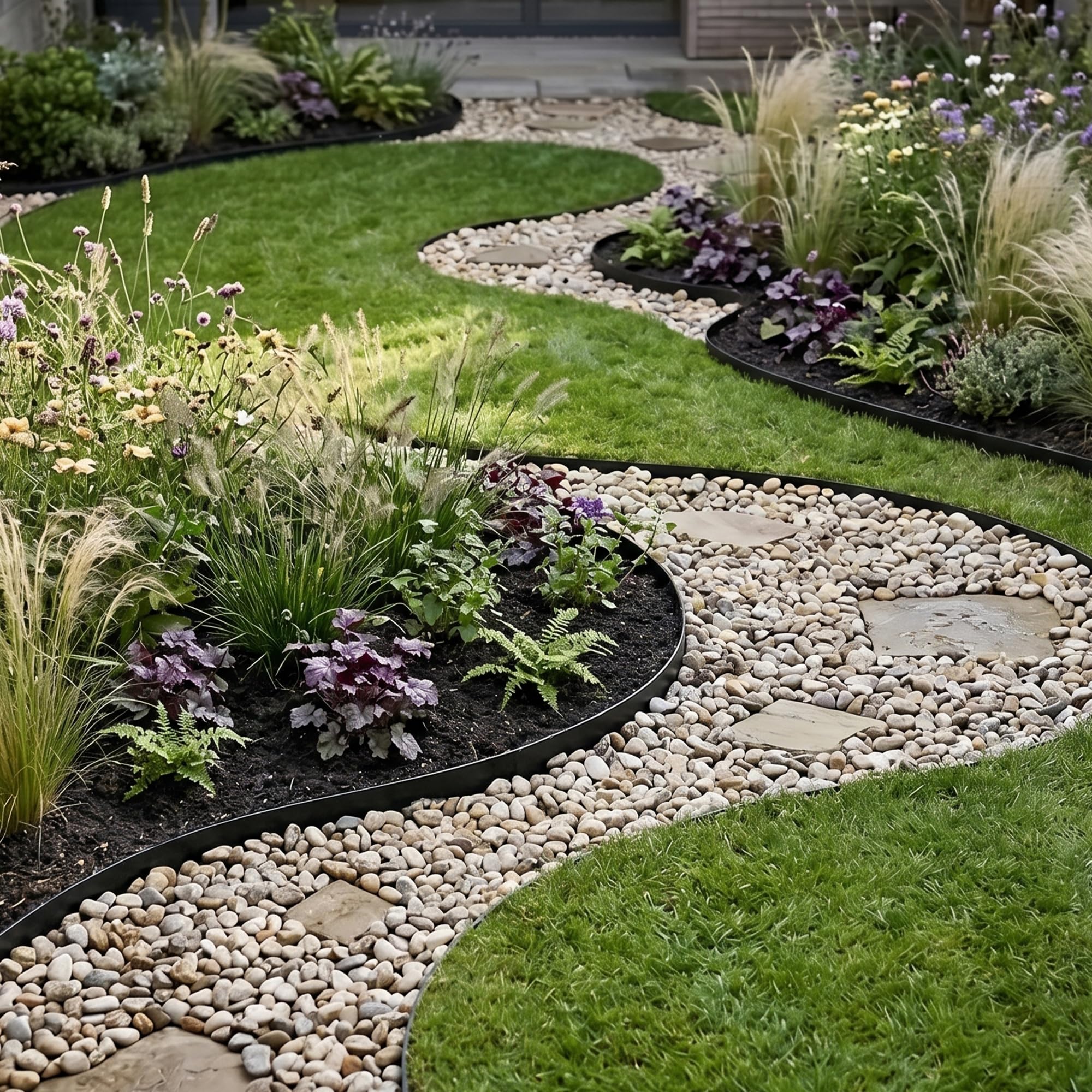 Lot de 6 bordures de pelouse galvanisées 6m L x 11,43cm H avec revêtement en poudre noire en acier pour paysage - Bordure décorative en métal de 14 jauges à enfoncer au marteau