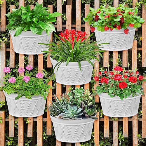 Miniatura 6 de 6 macetas colgantes de pared para plantas de interior, macetas para valla de barandilla, macetas de valla de plástico, cesta colgante al aire libre