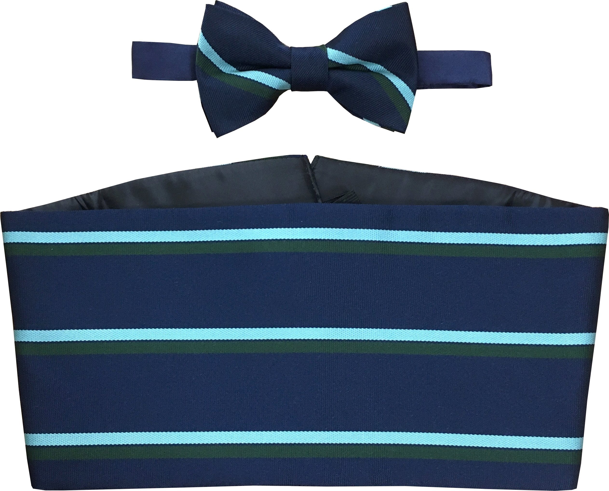 Great British Tie Club Men's Navy, Blue. Green Royal Corps Of Signals Cummerbund Set (Includes Bow Tie & Hanky)