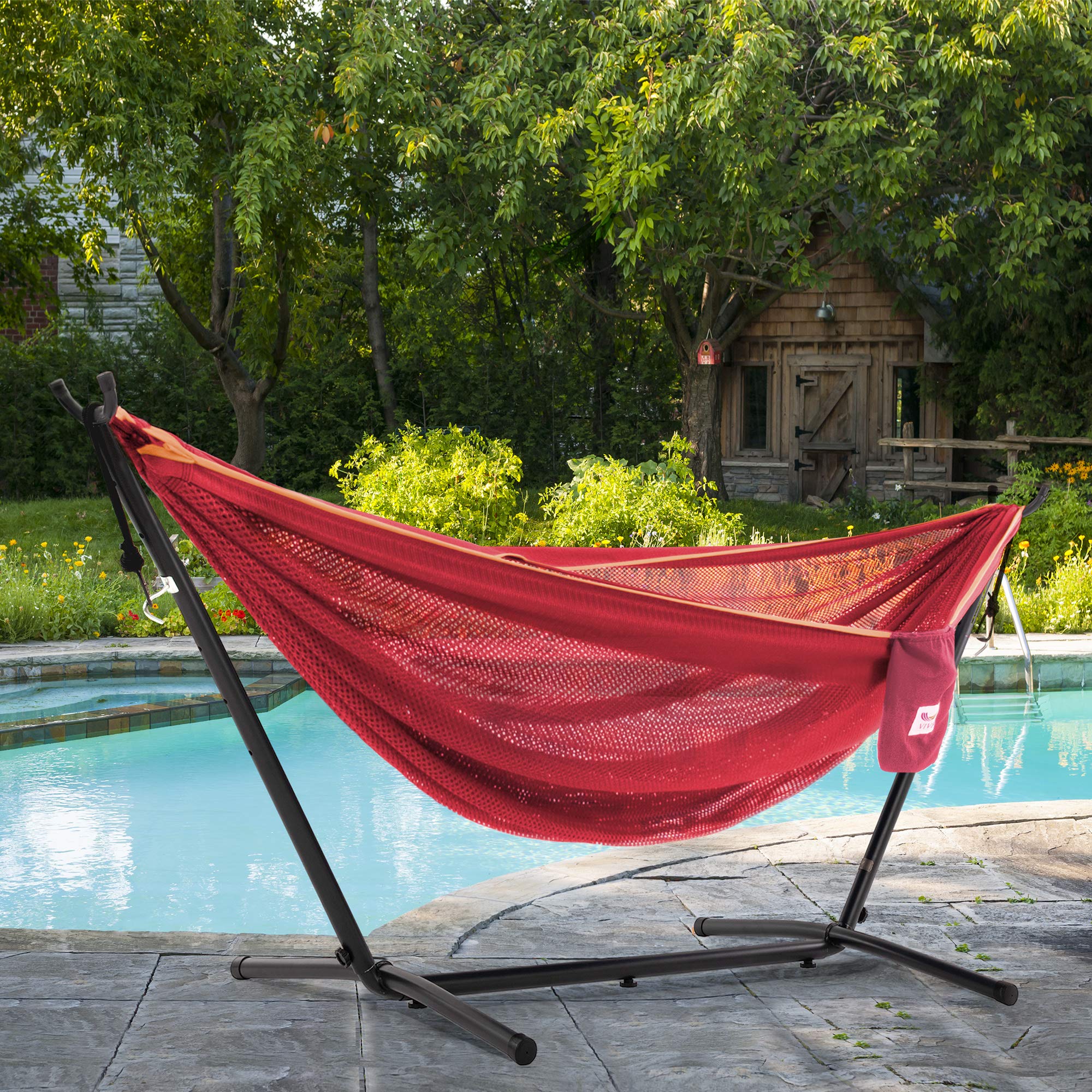 Vivere Hamac en Maille avec Support (280 cm) - Punch/Peach
