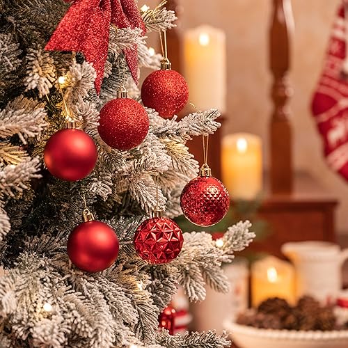 Miniatura 2 de Valery Madelyn Juego de adornos para decoración de árbol de Navidad para decoración de Halloween, 50 unidades, adornos rojos inastillables de bolas