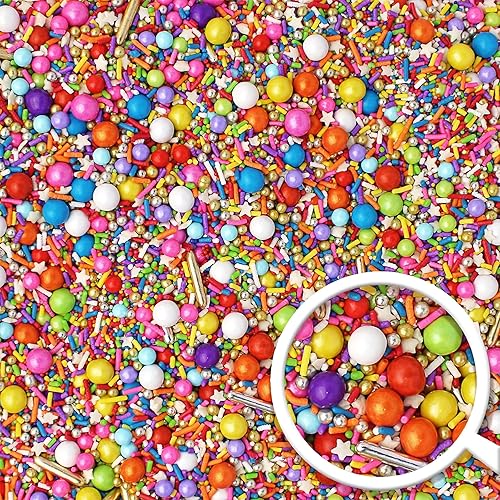 Miniatura 4 de Rainbow Road Sprinkles - Mezcla de chispas coloridas para pastel de cumpleaños, cupcakes, galletas, helado, caramelo, arcoíris, rojo, naranja,
