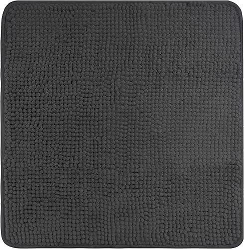 fluffy Alfombra de baño de chenilla con parte inferior antideslizante (20 x 20 pulgadas, antracita)