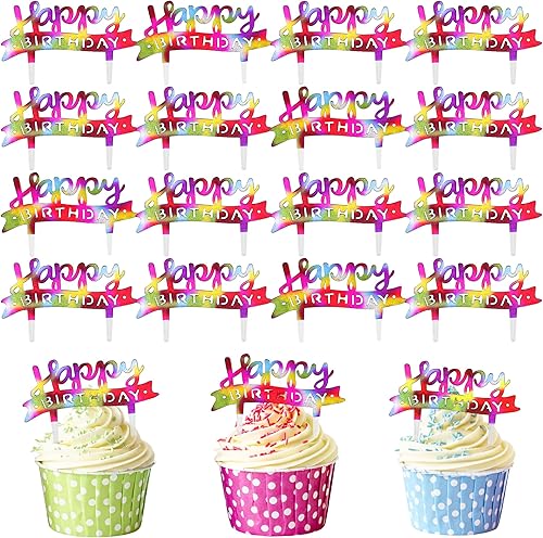 100 piezas de decoración de cupcakes de feliz cumpleaños de acrílico colorido mini decoración de pastel de feliz cumpleaños para fiesta de