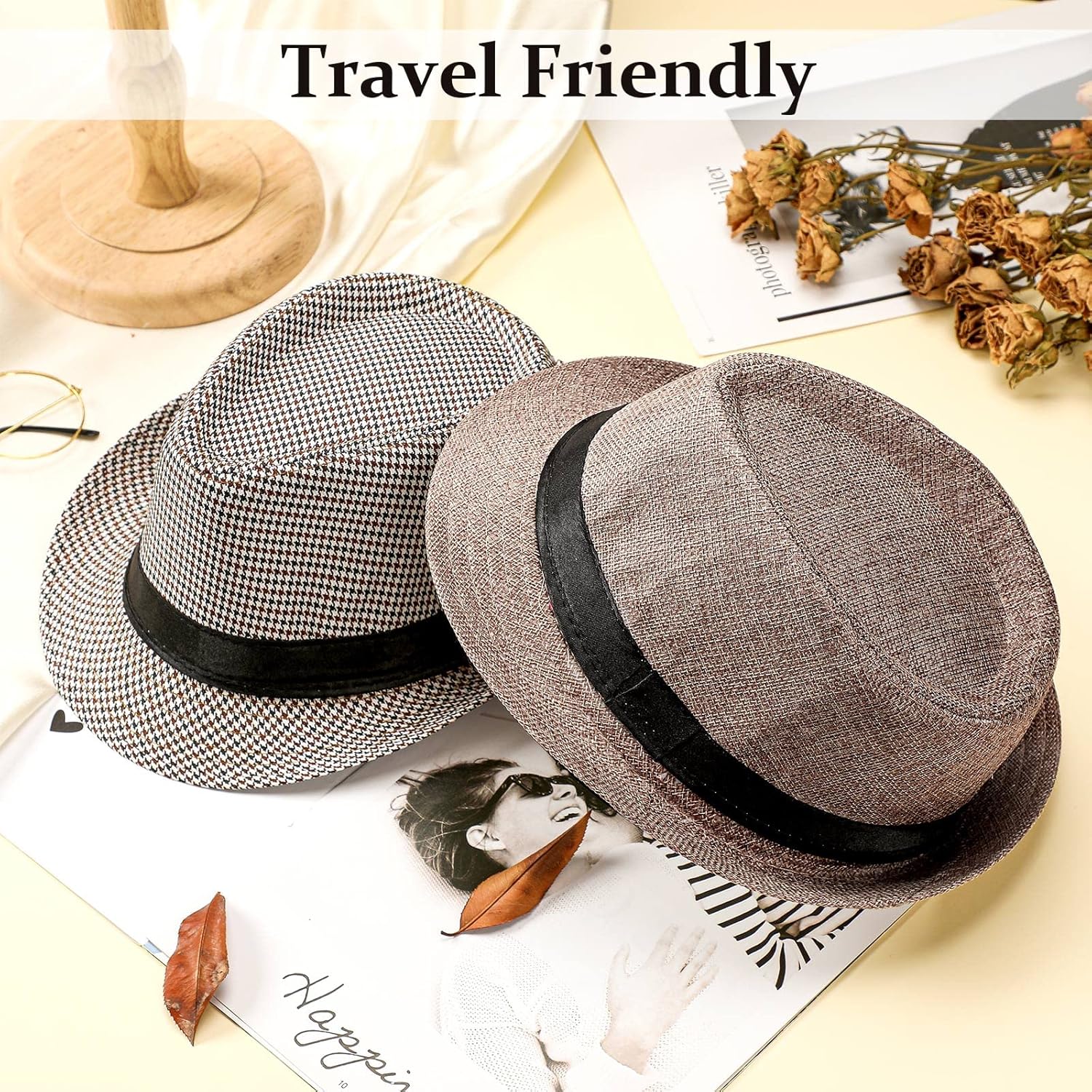 16 Pcs Bulk Fedora Hats for Men 1920s Short Brim Pork Pie Panama Hats for Beach Men Women Summer Accessories(Retro Colors) - Image 5