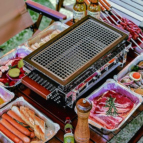 Miniatura 7 de CNJerryXD Parrilla rectangular de cerámica de mesa para jardín al aire libre, camping portátil para barbacoa (13.7 x 6.9 pulgadas)