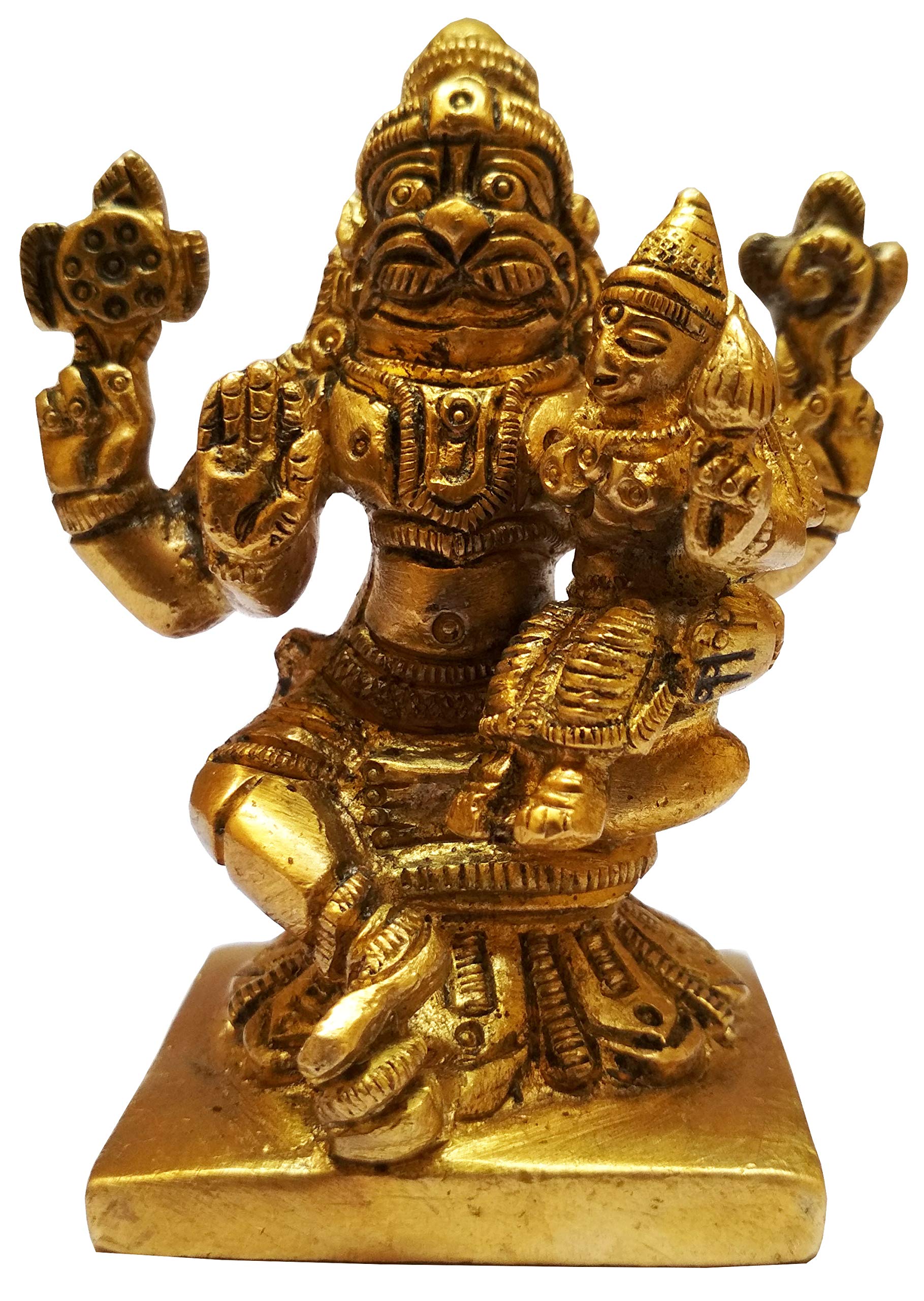 Purpledip Brass Idol Narasimha Lakshmi: Vishnu Laxmi Statue for Home Temple (11581)