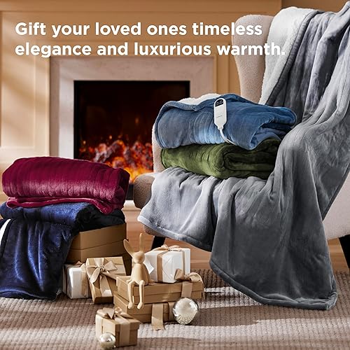 Vista 38 de Bedsure - Manta eléctrica tamaño matrimonial; térmica, de franela suave, calentamiento rápido, 10 ajustes de tiempo y 6 ajustes de calor; regalo 01