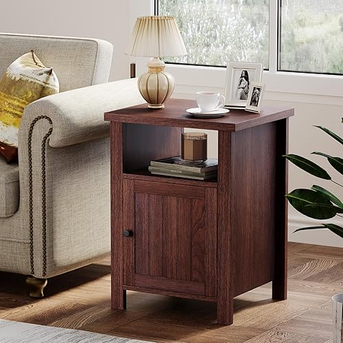 Miniatura 21 de ChooChoo Juego de 2 mesitas de noche, mesa auxiliar rústica vintage con almacenamiento para dormitorio, sala de estar, negro y marrón Negro y