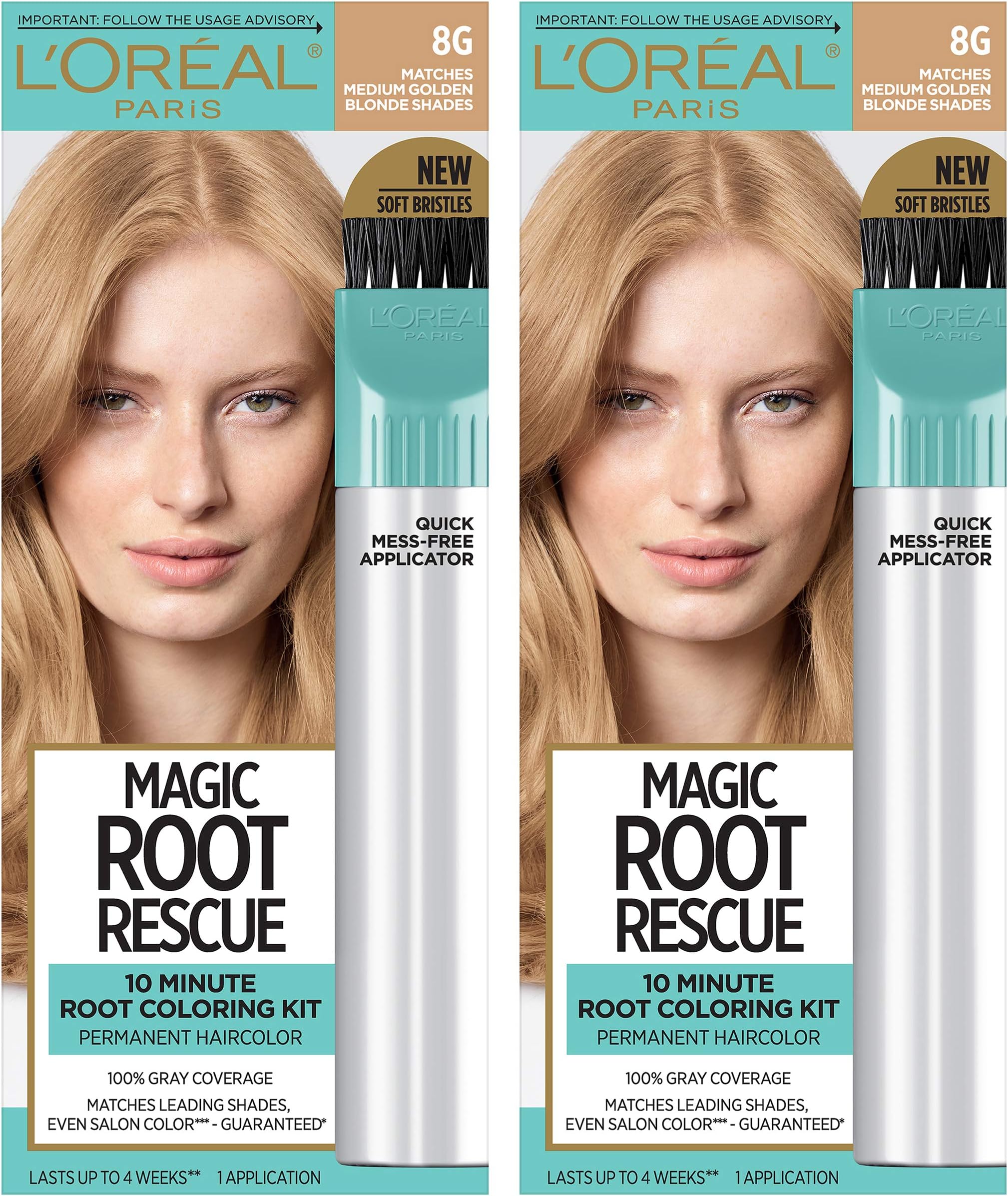 Magic Root Rescue 10 Minute Root Hair Coloring Kit, Permanent Hair Color with Quick Precision Applicator, 100% Gray Coverage, 8G Medium Golden Blonde, 2 count