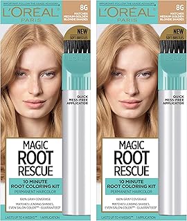 L'Oreal Paris Magic Root Rescue 10 Minute Root Hair Coloring Kit, Permanent Hair Color with Quick Precision Applicator, 100% Gray Coverage, 8G Medium Golden Blonde, 2 count