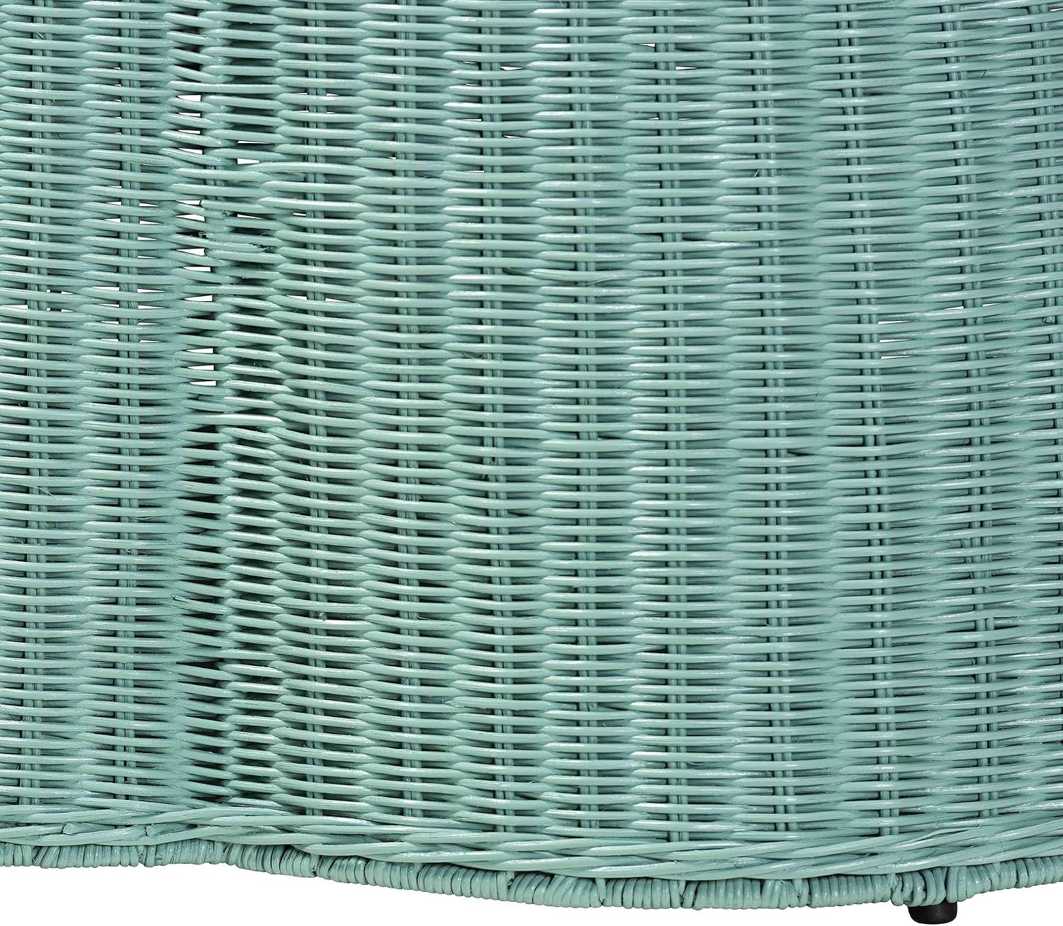 Bali & pari Palm Scalloped Rattan Coffee Table - Handwoven Wicker Round Accent Table for Living Room Patio or Sunroom, Coastal Boho Style, Seafoam Green