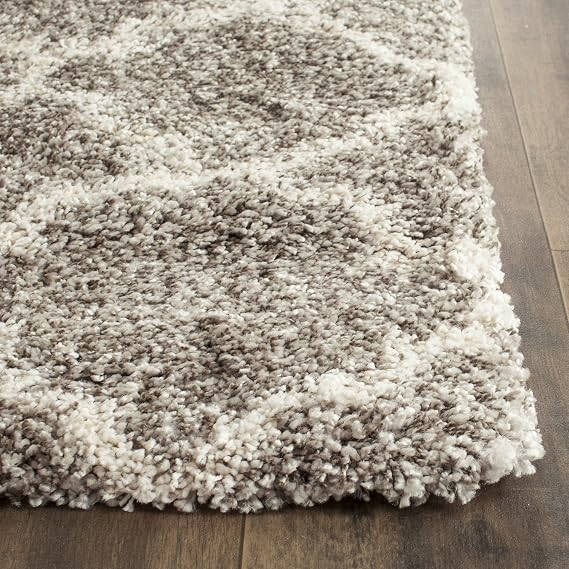 SAFAVIEH Hudson Shag Collection Area Rug - 9' x 12', Grey & Ivory, Moroccan Trellis Design, Non-Shedding & Easy Care, 2-inch Thick Ideal for High Traffic Areas in Living Room, Bedroom (SGH282B)