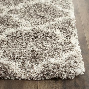 SAFAVIEH Hudson Shag Collection Area Rug - 9' x 12', Grey & Ivory, Moroccan Trellis Design, Non-Shedding & Easy Care, 2-inch Thick Ideal for High Traffic Areas in Living Room, Bedroom (SGH282B)