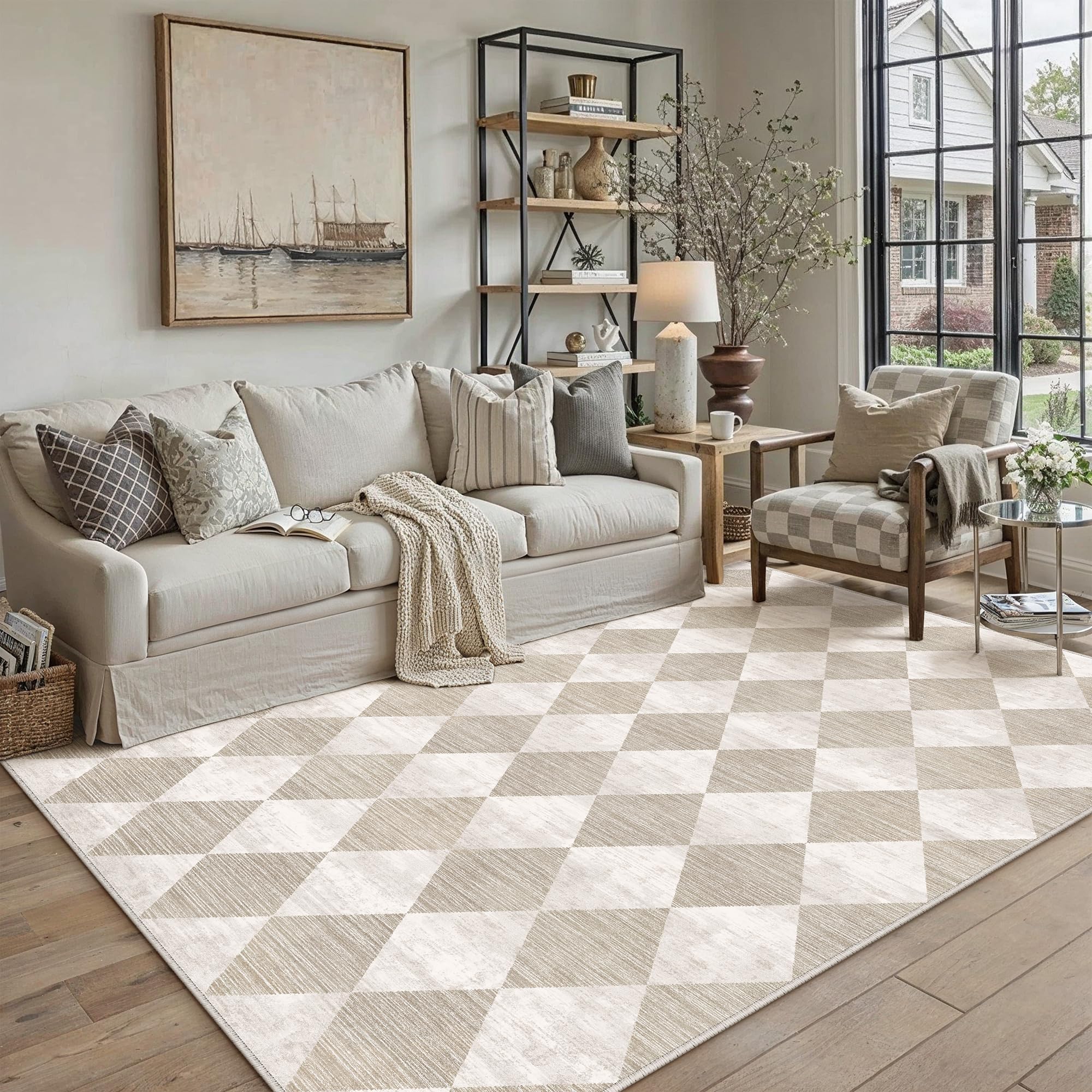 PureCozy Teppich Wohnzimmer Esszimmer BüRo Kurzflor Groß Rug Rautenmuster Geometrisches
