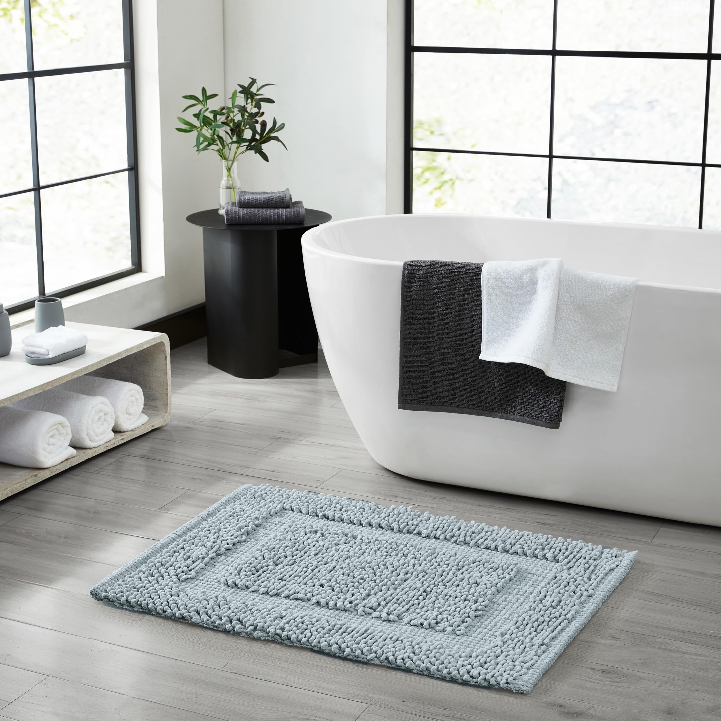 Jean Pierre New York 100% Chenille Cotton Skid Resistant Plush Bath Mat - 27"x45" Bathroom Rug - Light Blue