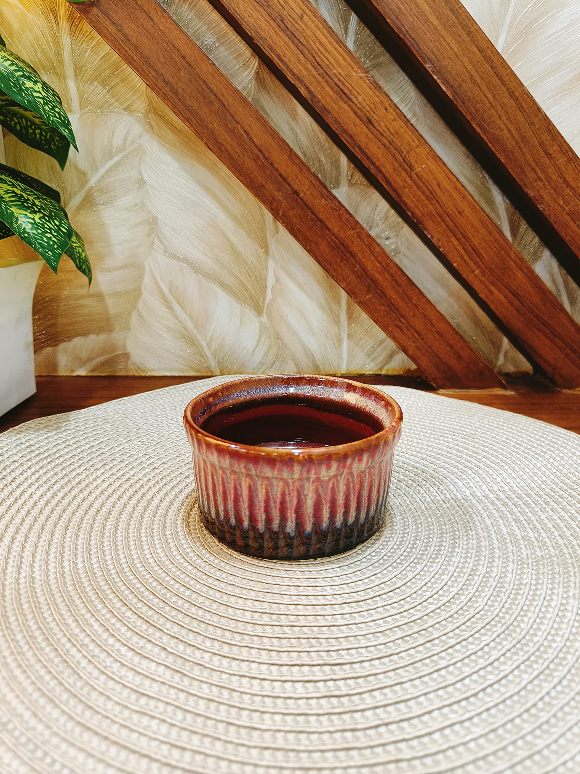 caffeine Ceramic Handmade Red Studio Ramekins Bowl(Set of 1) 3