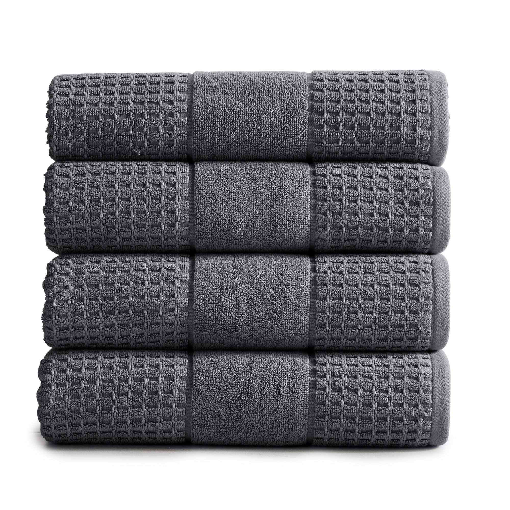 Market & Place 100% Cotton Super Soft Luxury Bath Towel Set | Quick-Dry and Highly Absorbent | Waffle Textured | 550 GSM | Includes 4 Bath Towels |
