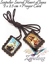 Vista 2 de Escapulario Católico Marrón Lana Rectangular Icono Hecho A Mano Corazón Sagrado de Jesús con Nuestra Señora Monte Carmelo por Zaraleas