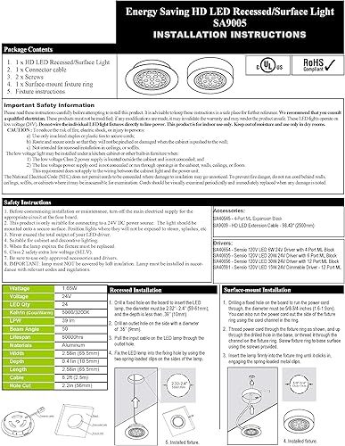 Miniatura 3 de Transolid SA9005HDALWW Sensio HD LED 24V 1.65W Aluminio Recess-Surface Puck Luz, Blanco Cálido