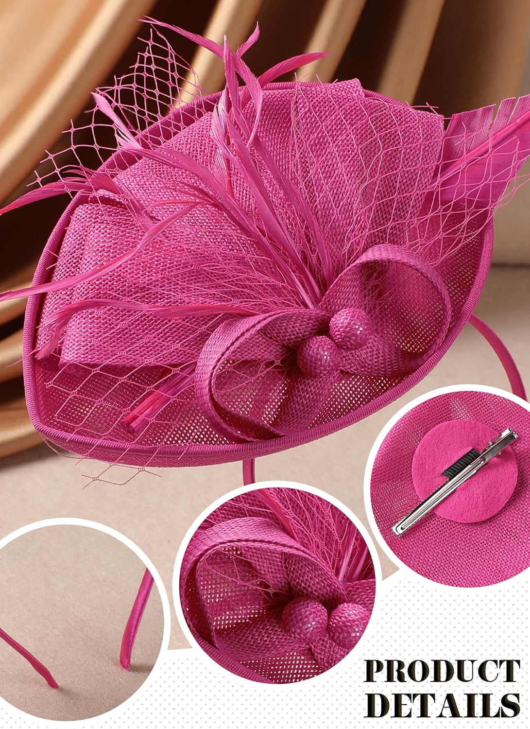 Fascinator Tea Party Hat - 2026 Derby Pillbox Kentucky Hat for Women (7.87x5.9inch) - Image 5