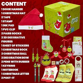 The Grinch Advent Calendar 2025 For Women, Teens, 24 Christmas Countdown Calendar Decorations Santa Hat Socks Key Ring Xmas Decor Gifts for Women | 24 Christmas Countdown Calendar Decorations, Santa Hat, Socks, Key Ring, Xmas Decor, Gifts for Women