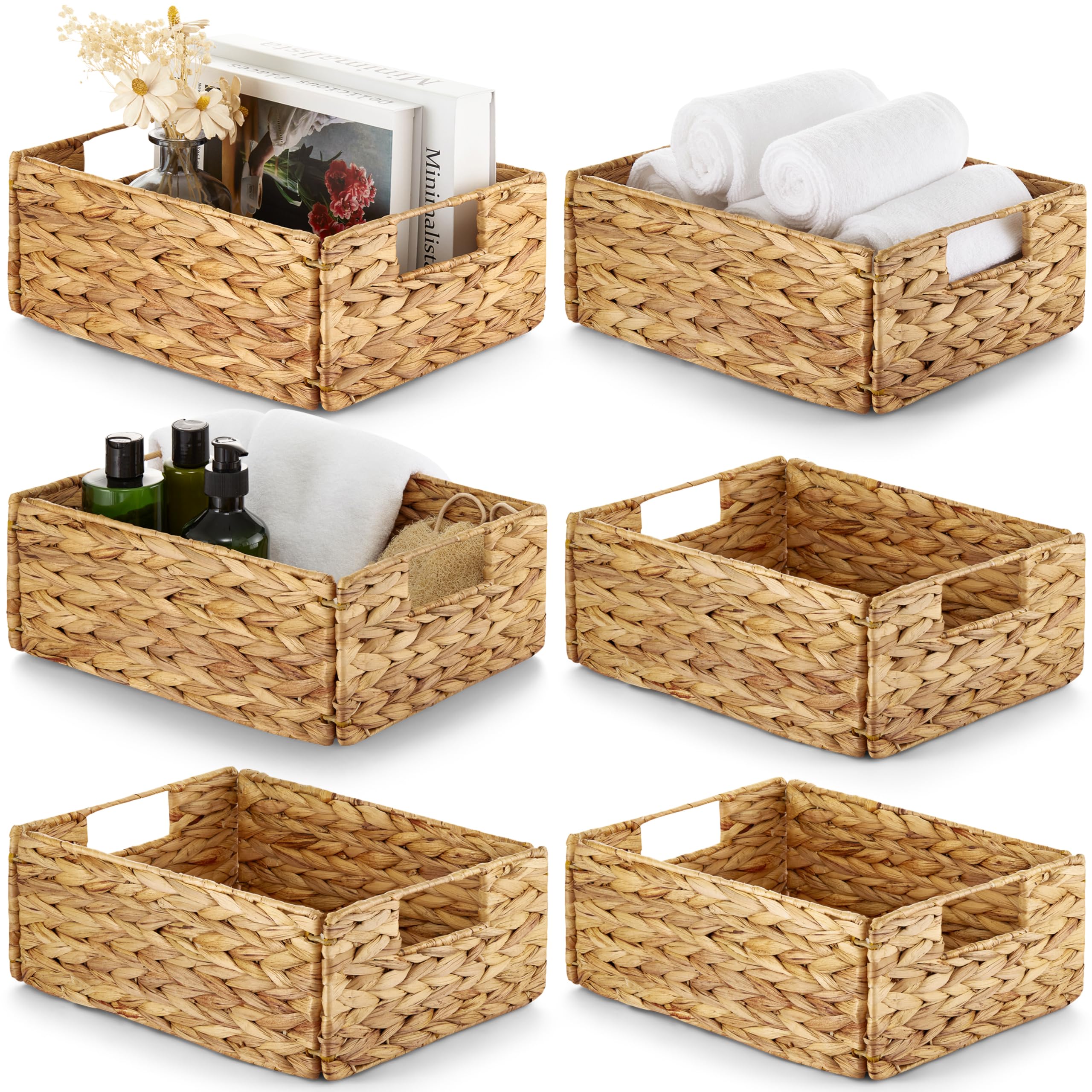 Water Hyacinth Storage Baskets with Handles - Set of 6
