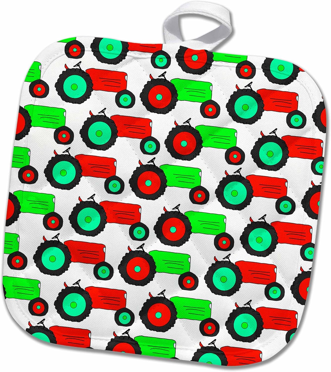 3D Rose Cute Tractor Print-Green Blue and Red Pot Holder, 8" x 8"