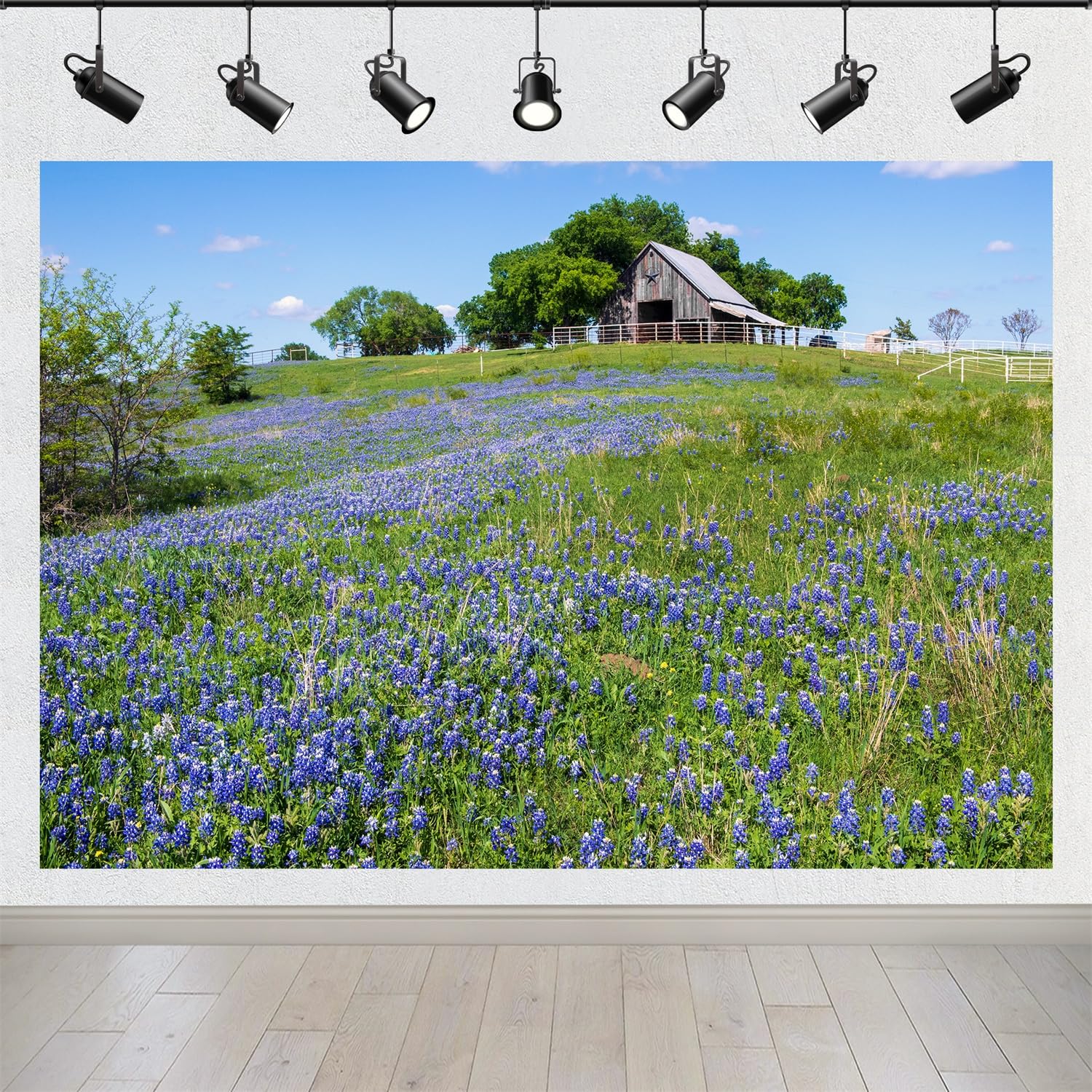 BELECO 3x2.5m Telo sfondo fienile collina campagna | Vecchio fienile fiori lupini colline Texas sfondo decorazione festa banner accessori studio fotografico