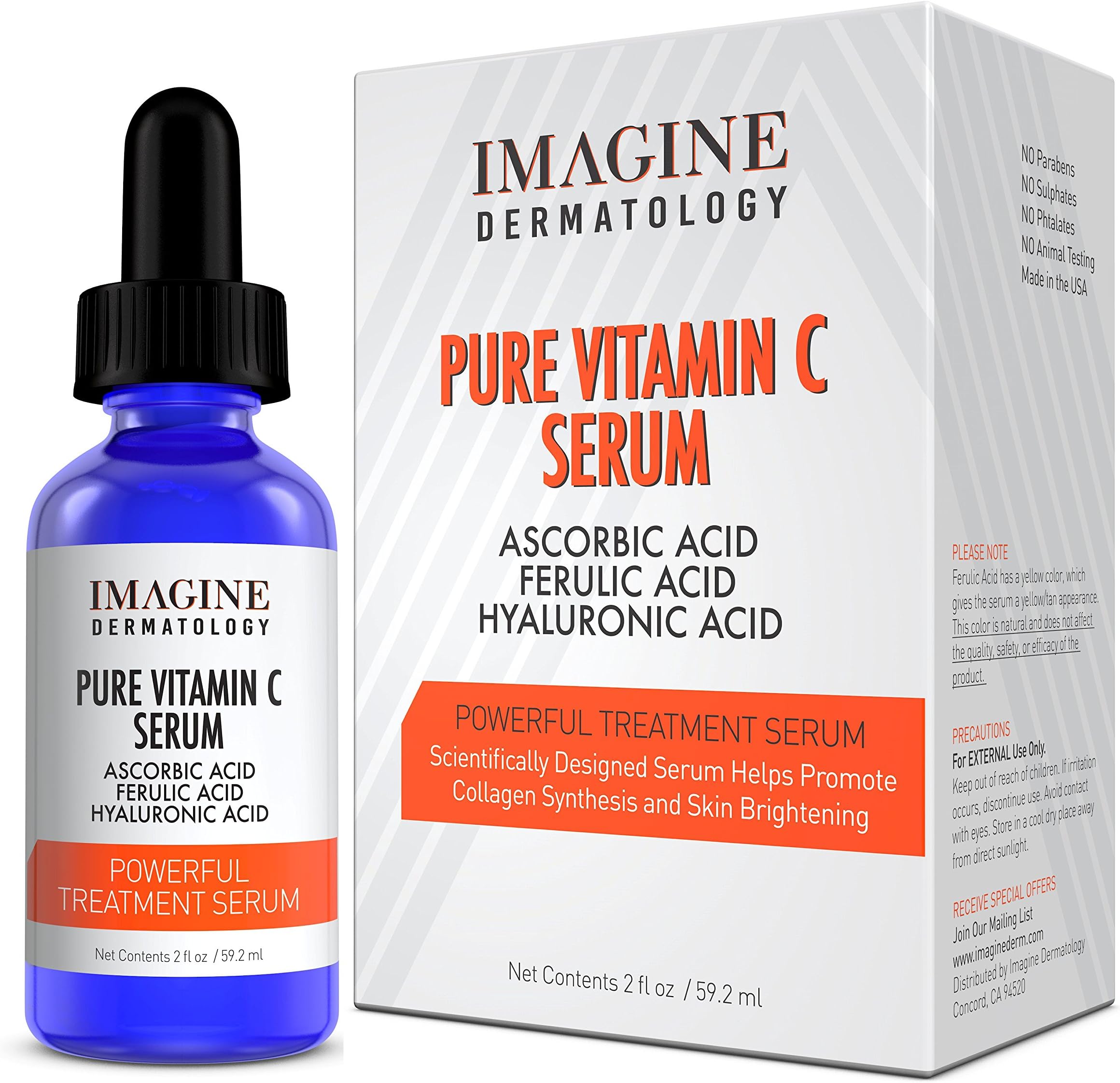 Pharma Expert Designed Super Potent Pure Vitamin C Serum Ferulic Acid Hyaluronic Acid Serum, Brightens and Evens Skin Tone Youthful Glow (2oz)