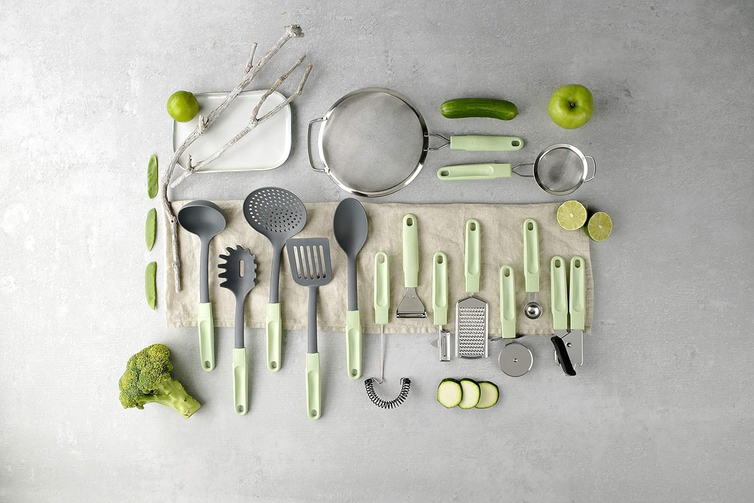 Fackelmann Eco Friendly Plastic Fried Scoop, Perforated Line, Mint Green, 32 cm