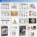 106 PCS Kit de dessin Crayons de croquis ensemble, Pro Dessin de crayons avec 3-Color Livre de croquis, livre de coloration, couleur aquarelle Graphite Charbon & Pencils métalliques, fournitures d'art pour les débutants professionnels Hobbyistes