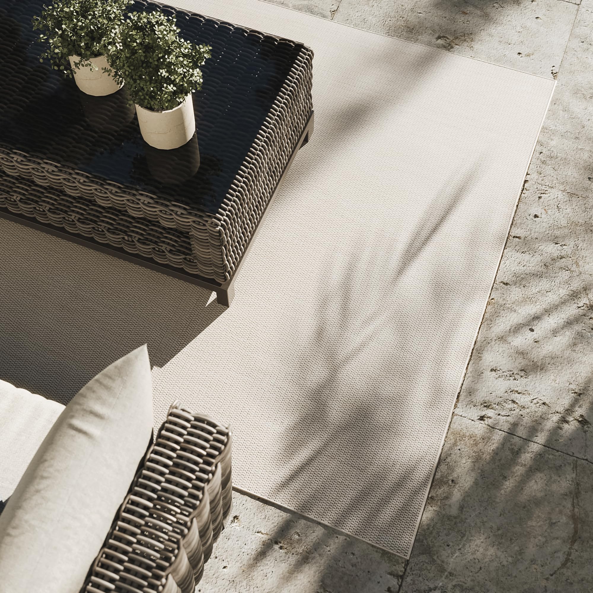 Interiyou Tapis extérieur Lome - 160x230 Blanc - Motifs géométriques - Résistant aux UV pour Balcon, terrasse, Jardin ou Cuisine - Structure Plat - pour d'entrée intérieur, Chambre, Salon, Bureau