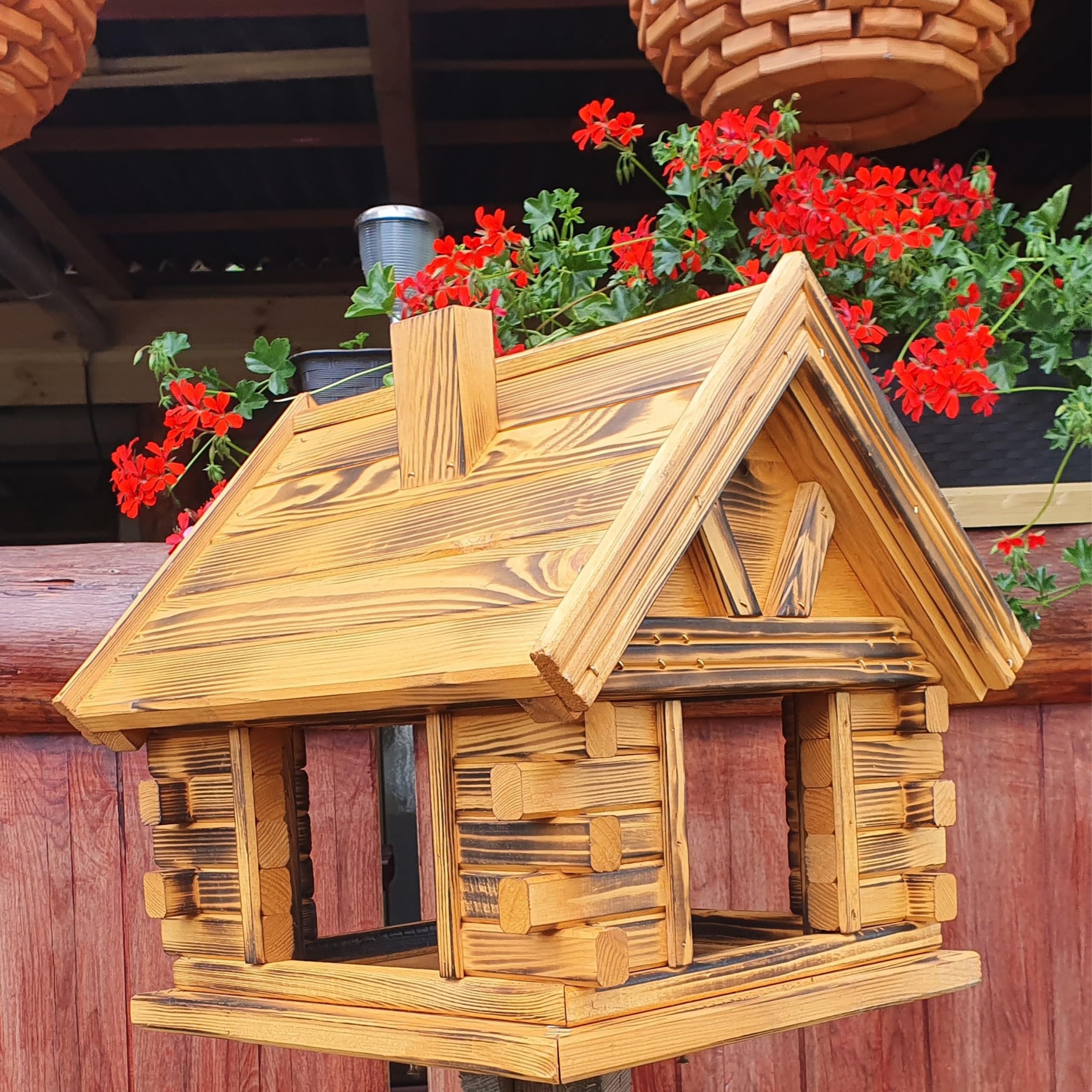 VOGELHAUS aus Holz Vogelhäuschen Vogelhäuser Vogelfutterhaus (Kiefer + gebranntes Holz)